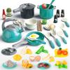 Bruvoalon 67Pcs Kids Play Kitchen Toys Set, Toddlers Pretend Cooking Playset Acccessories with Pots Pans, Utensils Cookware, Foods, Canned Veges, Learning Gift for Kids Girls Boys (Green) view 1