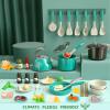 Bruvoalon 67Pcs Kids Play Kitchen Toys Set, Toddlers Pretend Cooking Playset Acccessories with Pots Pans, Utensils Cookware, Foods, Canned Veges, Learning Gift for Kids Girls Boys (Green) view 2