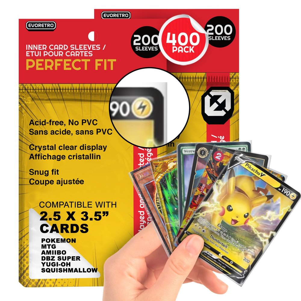 EVORETRO 400 Perfect Fit Sleeves - for Pokemon Card, MTG, YugiOh, Paldean Fates, Lorcana, One Piece, Dragon Ball. 2.5x3.5 Double Sleeve, Inner Card Sleeves 63.5mm x 88mm