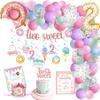 NALONER Two Sweet Birthday Party Decorations, Donut Decoration, Baby Second 2nd Decorations for Girl, Banner & Cake Topper, Balloons Garland view 1