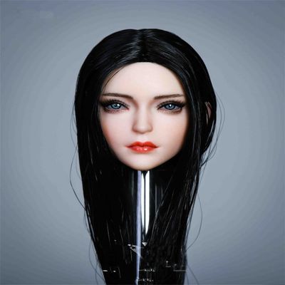 1/6 Scale Female Head Sculpt, Beauty Asia Girl Planted Hair Head Carved for 12inch Action Figure Body Doll (Black Straight Hair)
