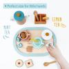PairPear Wooden Tea Set for Little Girls, Wooden Toys Toddler Tea Set Play Kitchen Accessories for Kids Tea Party with Play Food view 3