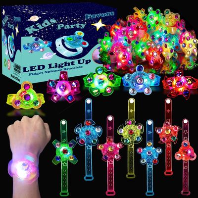 Huastyle Birthday Party Favors for Kids 4-8 Goodie Bag Stuffers,24 Pack Light Up Spinner Bracelets for Pinata Fillers Prize Treasure Box Classroom Glow in The Dark Party Supplies Return Gifts