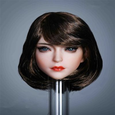 1/6 Scale Female Head Sculpt, Beauty Asia Girl Planted Hair Head Carved for 12inch Action Figure Body Doll (Short Hair)