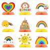 9 Pieces Rainbow Birthday Decorations Honeycomb Party Table Decorations Colorful Cloud, Sun, Heart Balloon, Happy Birthday Centerpieces for Tables, Rainbow Party Decor for Baby Showers view 1