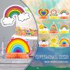 9 Pieces Rainbow Birthday Decorations Honeycomb Party Table Decorations Colorful Cloud, Sun, Heart Balloon, Happy Birthday Centerpieces for Tables, Rainbow Party Decor for Baby Showers view 2