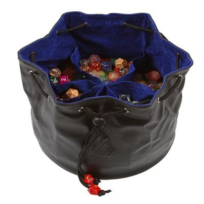Forged Dice Co. Pouch of The Endless Hoard Dice Bag - Holds Over 1,000 Polyhedral Dice - Dice Storage Bag with 7 Pockets - Perfect for Bulk Dice - Black/Blue