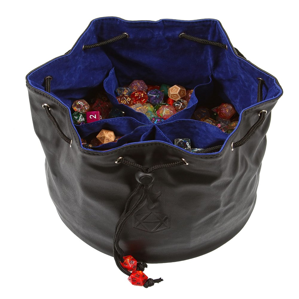 Forged Dice Co. Pouch of The Endless Hoard Dice Bag - Holds Over 1,000 Polyhedral Dice - Dice Storage Bag with 7 Pockets - Perfect for Bulk Dice - Black/Blue