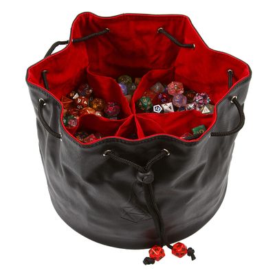 Forged Dice Co. Pouch of The Endless Hoard Dice Bag - Holds Over 1,000 Polyhedral Dice - Dice Storage Bag with 7 Pockets - Perfect for Bulk Dice - Black/Red