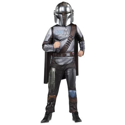STAR WARS The Mandalorian Official Youth Costume - Premium Light Up Padded Jumpsuit with Plastic Mask and Detachable Cape (M)