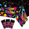 3 Pcs Glow in the Dark Tablecloth Disposable Plastic Neon Table Cloths Happy Birthday Glow Party Table Covers for Neon Black Light Birthday Party Paint Splatter Decorations Supplies, 54 x 108 Inch view 1