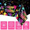 3 Pcs Glow in the Dark Tablecloth Disposable Plastic Neon Table Cloths Happy Birthday Glow Party Table Covers for Neon Black Light Birthday Party Paint Splatter Decorations Supplies, 54 x 108 Inch view 3