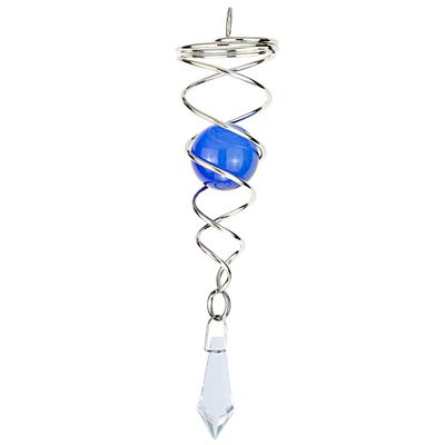 4.5 inch Gazing Ball Spiral Tail, Prefdo Metal Wind Spinner Stabilizer, Crystal Glass Ball Spinning Hanging, Helix Kinetic Silver Twister Garden Decorations(Royal Blue)