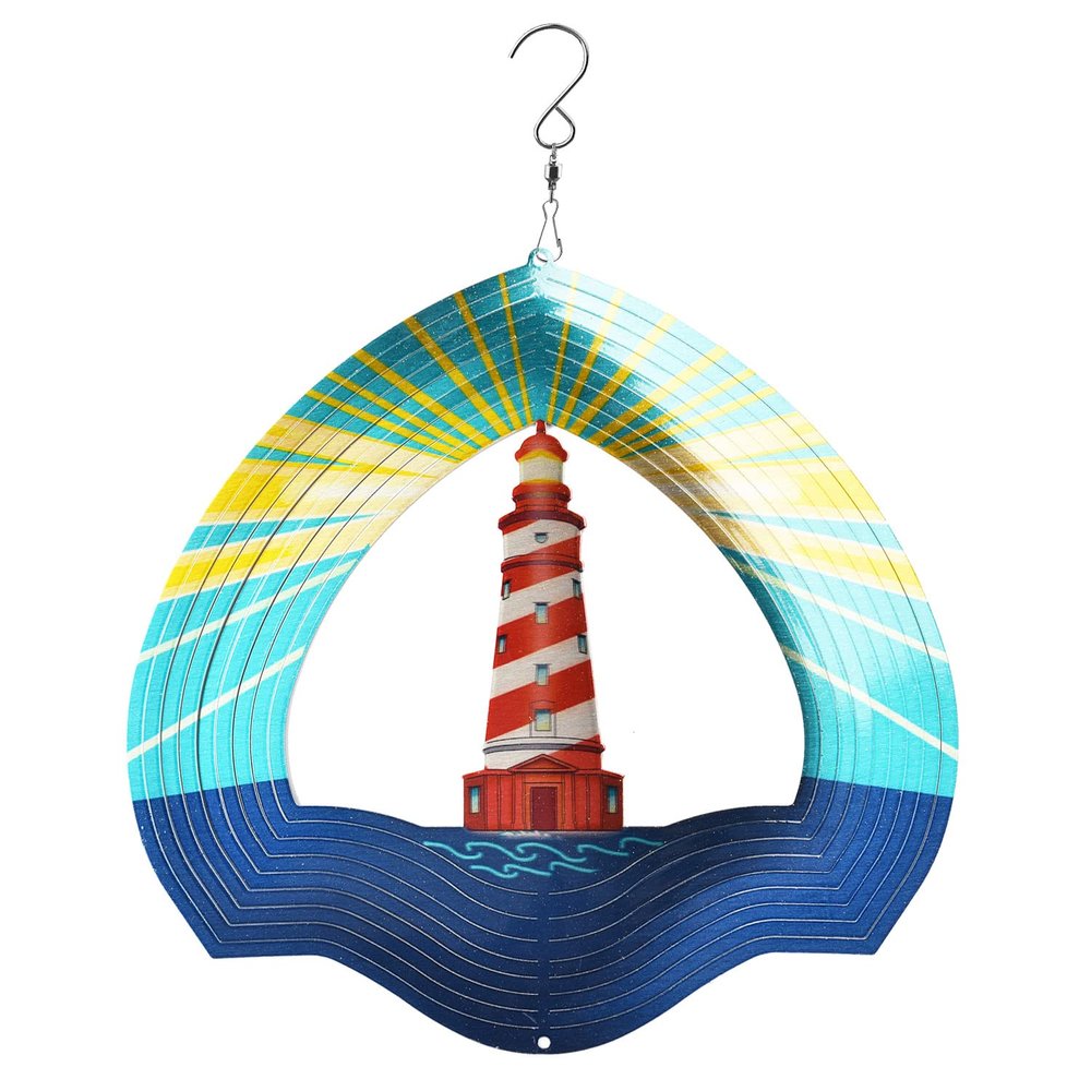 12in Metal Wind Spinner, Prefdo 3D Unique Laser Cut Hanging Wind Catcher Kinetic Sculpture Craft Gift for Outdoor Yard Patio Garden Decorations(Lighthouse)