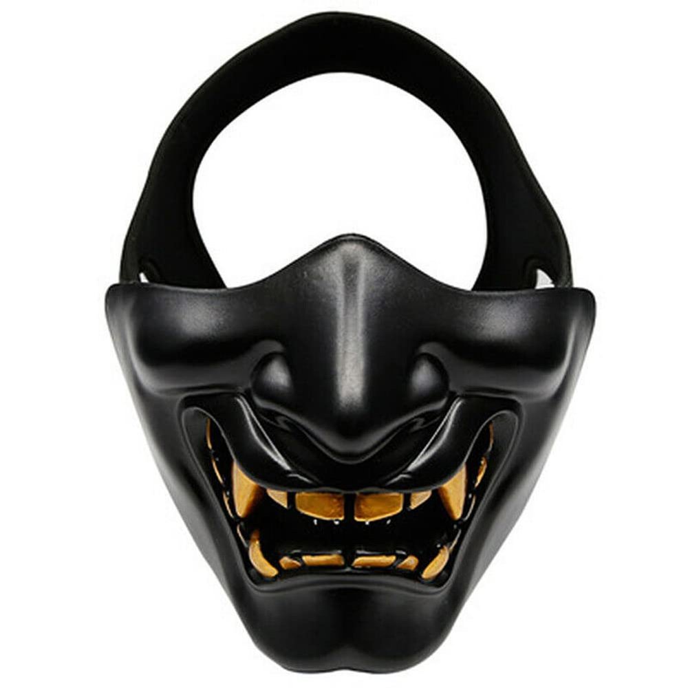 asky Halloween Mask TPU Samurai Devil Grimace Half Face Mask Party Tactical Mask Half Face (Black)