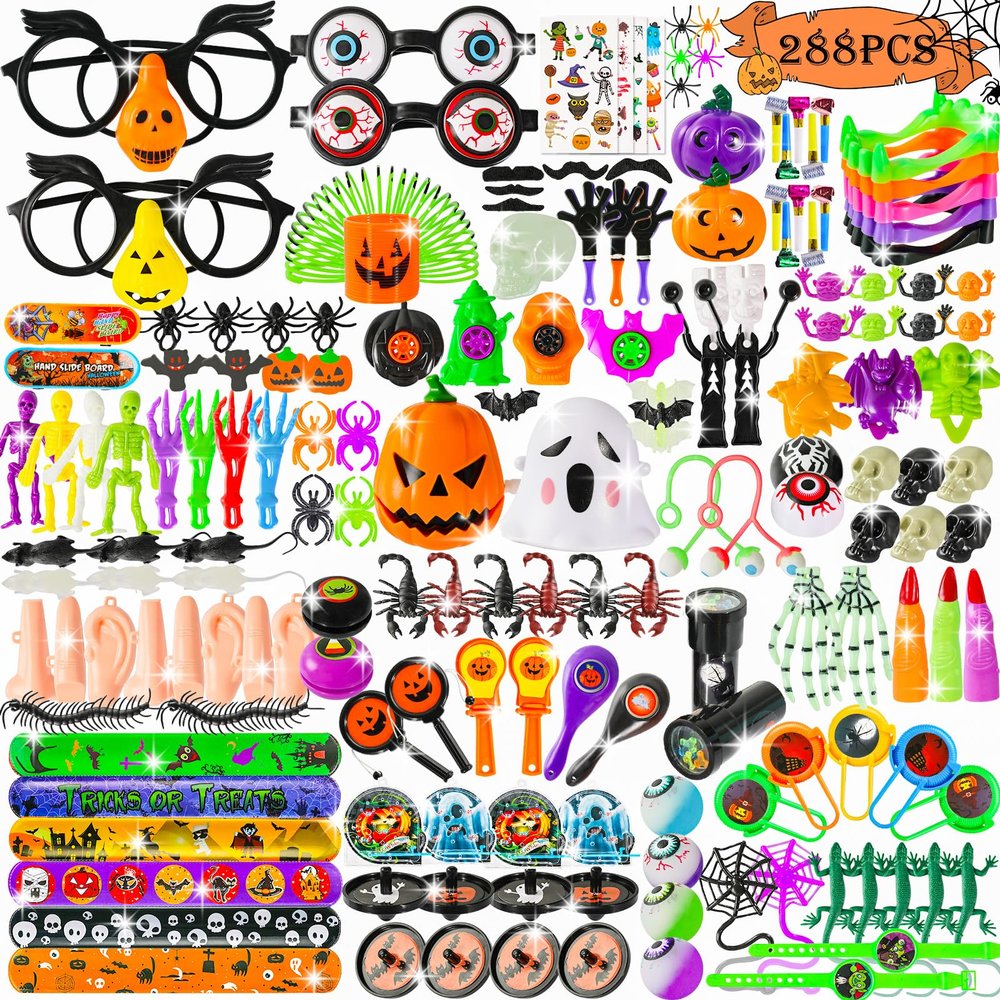 Thuodo 288 PCS Halloween Party Favors for Kids Halloween Toys Bulk Trick or Treat Goodie Bag Fillers Holiday Party Supplies School Classroom Non Candy Prizes Gifts
