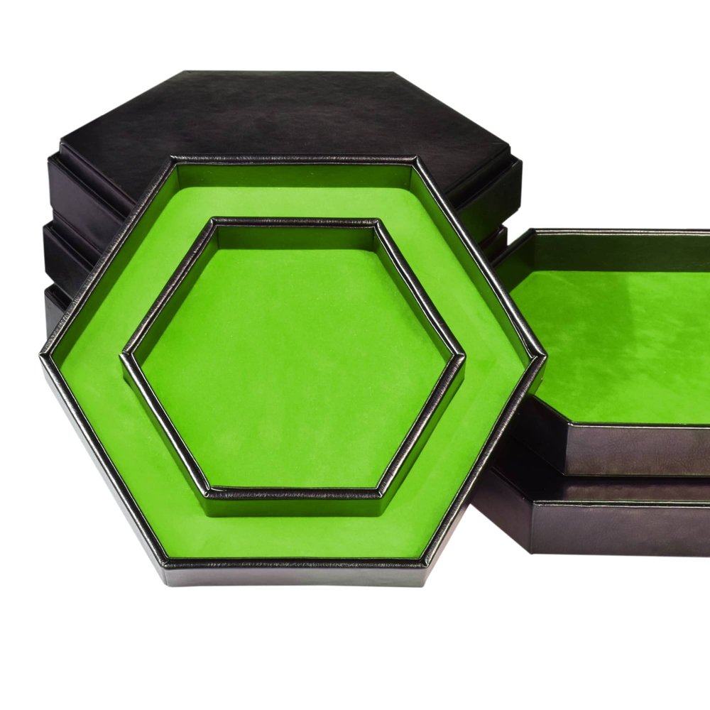 KSNDie DND Dice Tray - 2 in 1 Hexagonal Rolling and Storage Tray, Faux Leather Material, Green Color, Compatible with D&D, MTG, Dice Arena