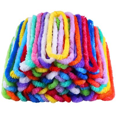 Elcoho 144 Pieces Plastic Leis Bulk in Bright Colors Lei Necklaces Assortment Tropical Decorations for Hawaiian Themed Party Favors with 12 Colors