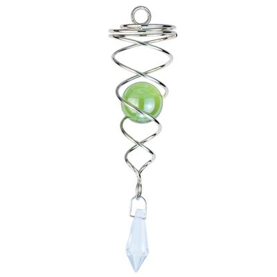 4.5 inch Gazing Ball Spiral Tail, Prefdo Metal Wind Spinner Stabilizer, Crystal Glass Ball Spinning Hanging, Helix Kinetic Silver Twister Garden Decorations(Green)