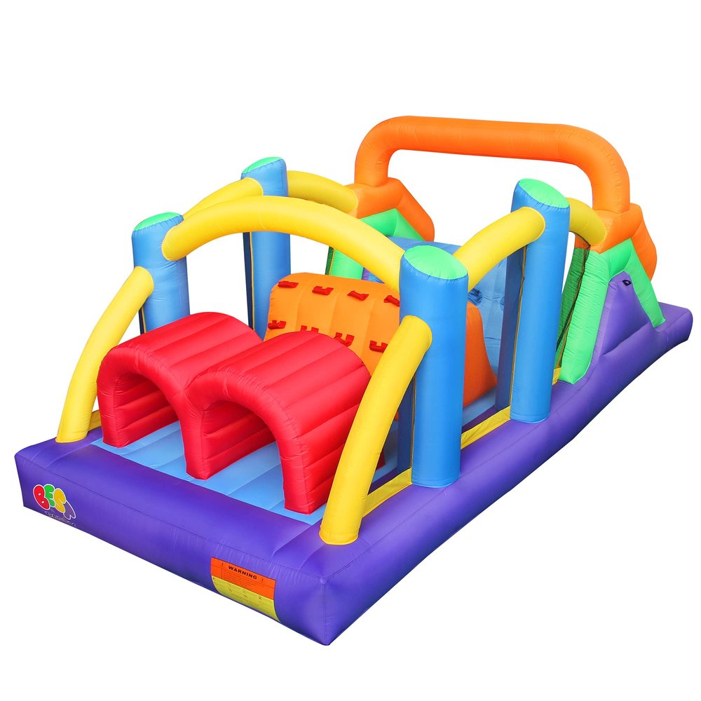 BESTPARTY Inflatable Obstacle Course Bounce House Castle with Large Slides Bounce Area and Obstacles Inflatable Bouncer House Jumper with Blower