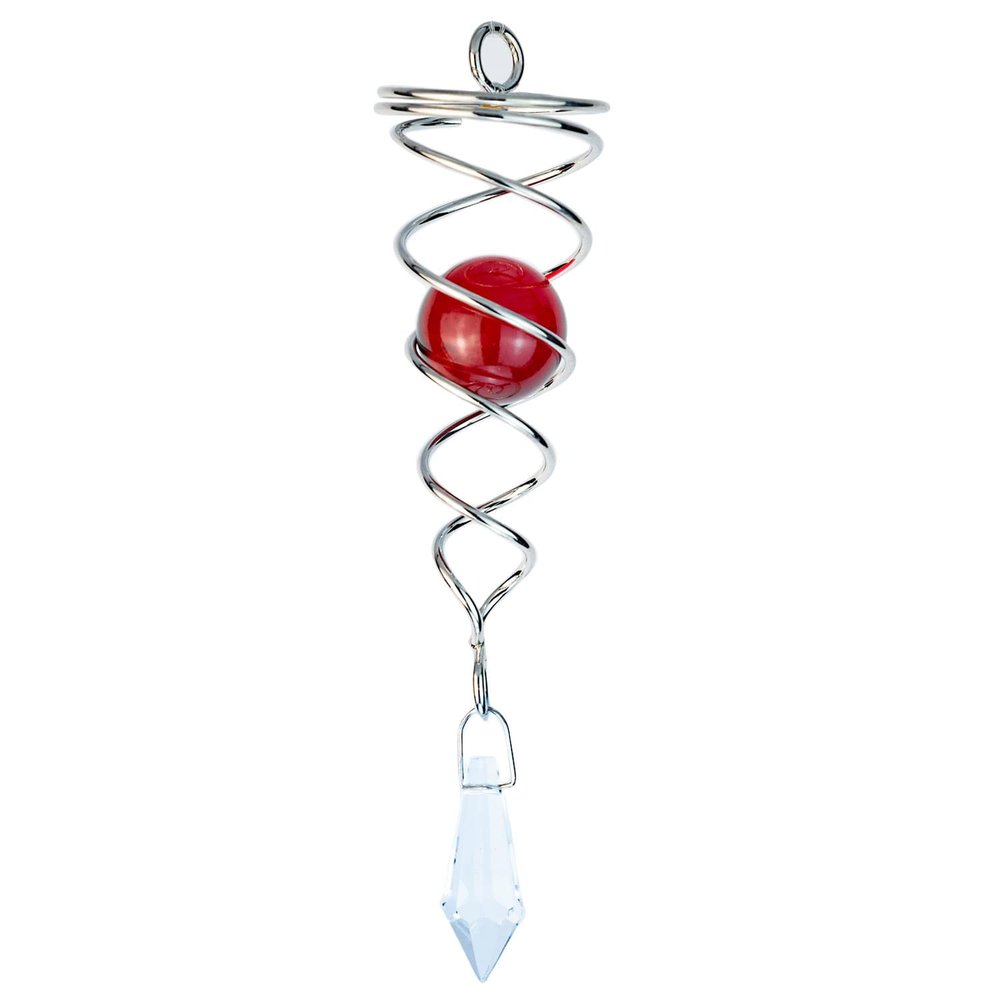 4.5 inch Gazing Ball Spiral Tail, Prefdo Metal Wind Spinner Stabilizer, Crystal Glass Ball Spinning Hanging, Helix Kinetic Silver Twister Garden Decorations(Red)