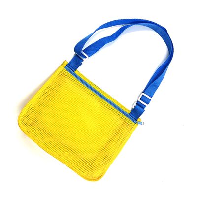 UTTPLL Colorful Mesh Beach Bag Adjustable Kids Quick Dry Net Tote for Seashell Collecting Beach Sand Toy Totes Swimming Accessories for Boys and Girls Yellow&Dark Blue