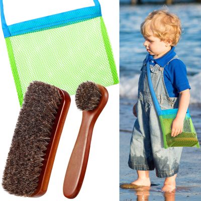 3 Pieces Sand Brush for Beach Feet, Sand Remover with Black Mesh Bag Beach Accessories Gear Surfing Equipment for Water Sports Volleyball Ocean and Lakeside Recreation
