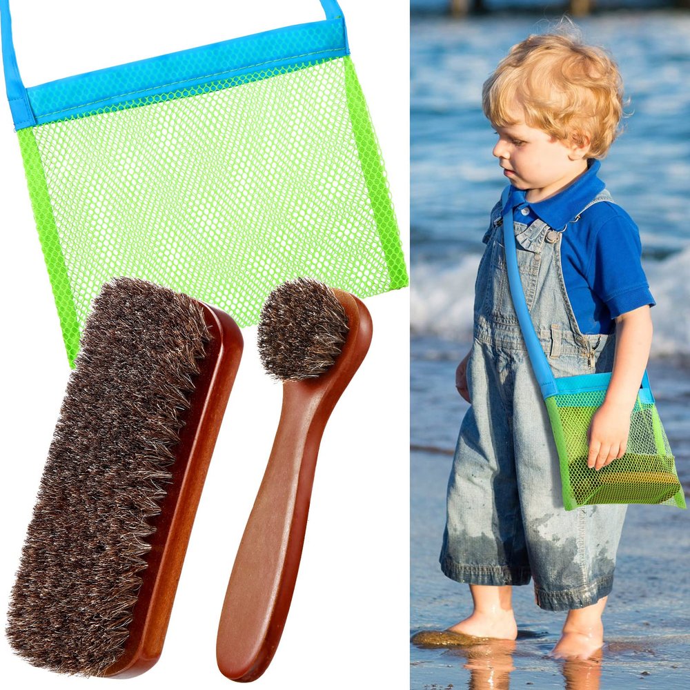 3 Pieces Sand Brush for Beach Feet, Sand Remover with Black Mesh Bag Beach Accessories Gear Surfing Equipment for Water Sports Volleyball Ocean and Lakeside Recreation