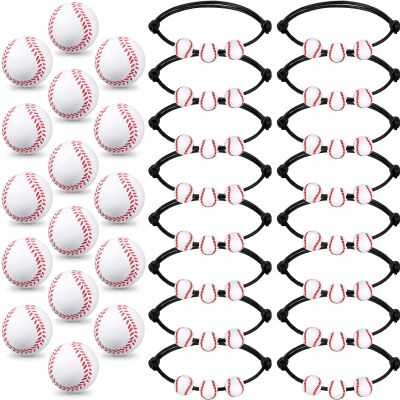 Romooa 32 Pieces Baseball Party Favors Set, 16 Adjustable Baseball Bracelet 16 Mini Sports Stress Ball Foam Theme Party Supplies for Team Sport Birthday Gift(Black)