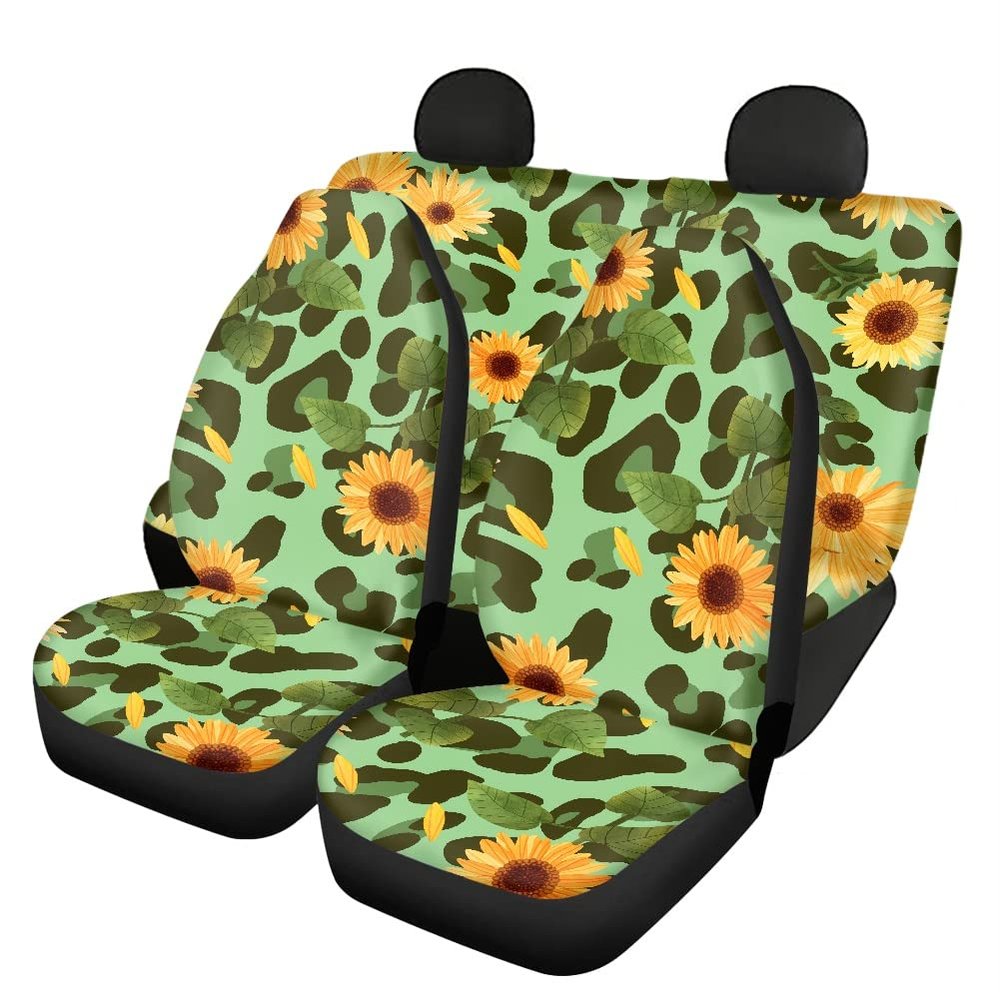 Kuiaobaty 4 Pack Car Seat Covers,Include Front Car Seat Protector and Rear Seat Cover,Sunflower Designs,Green