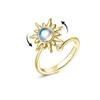 Anxiety Relief Fidget Ring - Adjustable Spinning Flower Moon Star Stackable Jewelry for Women - Moonstone Sun Gold view 1
