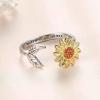 Adjustable Fidget Spinner Flower Rings Anxiety Rotating Sunflower Planet Spinning Anxiety Ring for Women - sunflower view 4