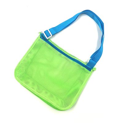 UTTPLL Colorful Mesh Beach Bag Adjustable Kids Quick Dry Net Tote for Seashell Collecting Beach Sand Toy Totes Swimming Accessories for Boys and Girls Green&Royal Blue
