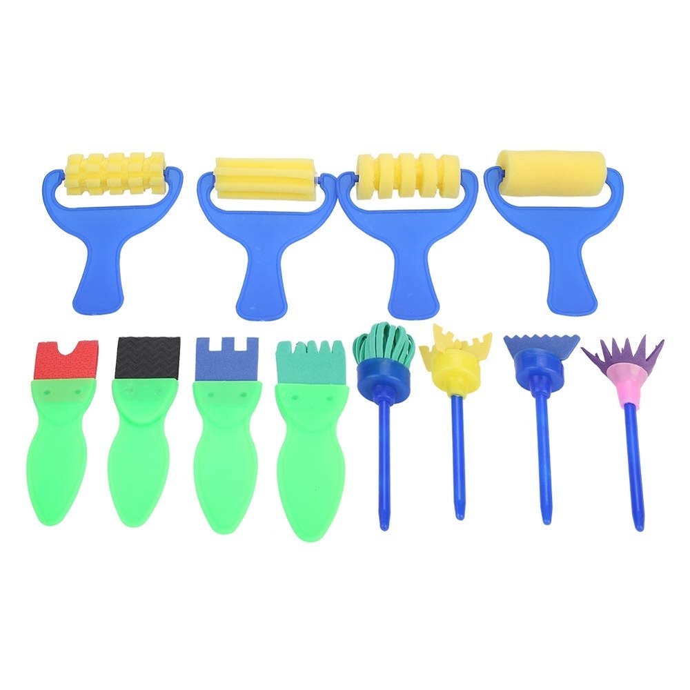 12pcs Kids Painting Brushes, Sponge Paint Roller Brush Portable Toy Drawing Set Painting Tools for Toddlers Kids Early Learning Play Foam Roller Sponge Arts Crafts Gift