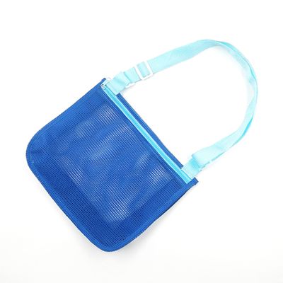 UTTPLL Colorful Mesh Beach Bag Adjustable Kids Quick Dry Net Tote for Seashell Collecting Beach Sand Toy Totes Swimming Accessories for Boys and Girls Navy Blue&Lake Blue