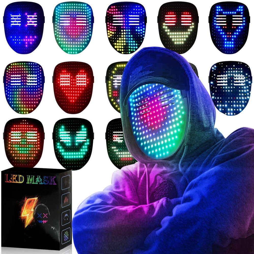 MEGOO Led Mask with Gesture Sensing | Light up Transforming Face Mask | Cool Digital Glow Mask | Perfect Gifts for Halloween Christmas Rave Dj Party Birthday