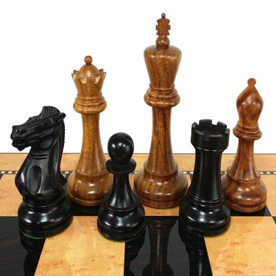 Acacia and Black 4 5/8 Inch King Double Queens Anderssen Staunton Chess Men Set - NO Board or Storage