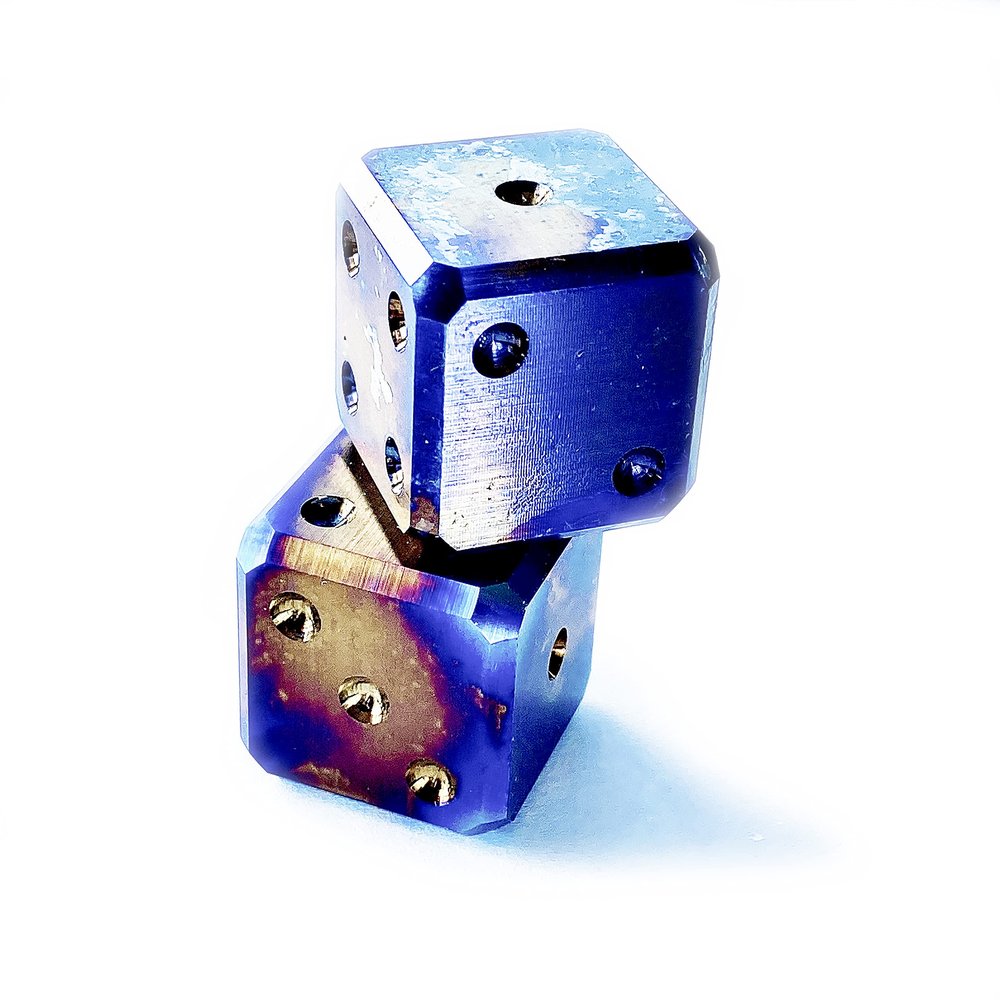 Anodized Titanium Precision CNC Machined Grade II Solid Titanium dice - 6 Sided Casino die Set of 2