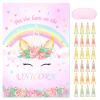 JOARHONAL Pin The Tail on The Unicorn Poster - Unicorn Birthday Party Posters Party Supplies with 24 PCs Horn Stickers and 20'' x 28'' Poster view 1