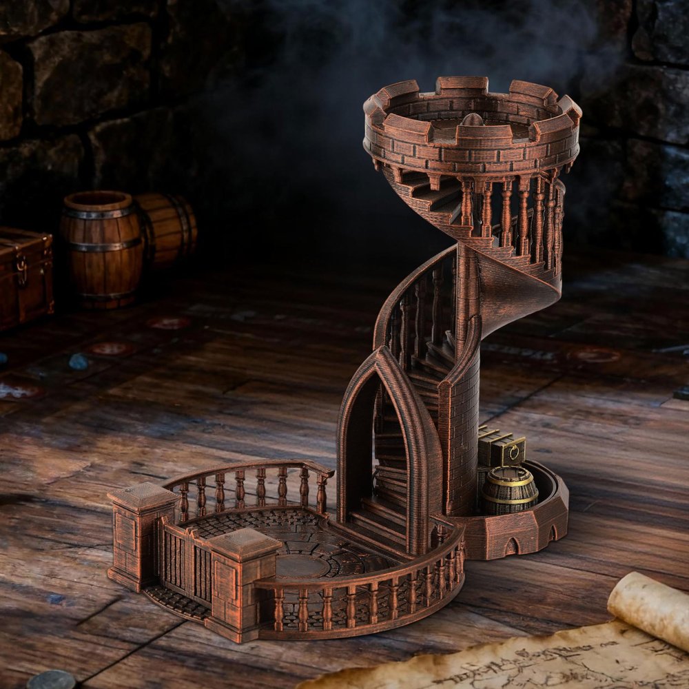 AUSPDICE DND Dice Rolling Tower Castle for D&D Dungeons and Dragons Role Playing Games Retro Themed (Red Copper Color)