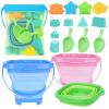 RACPNEL Collapsible Beach Toys for Kids, 3 Pack Foldable Sand Buckets and Shovels Set with Mesh Bag, Silicone Pails for Beach Travel Essentials, Easter Egg Hunt, Sand Toys Molds for Kids and Toddlers view 1