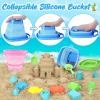 RACPNEL Collapsible Beach Toys for Kids, 3 Pack Foldable Sand Buckets and Shovels Set with Mesh Bag, Silicone Pails for Beach Travel Essentials, Easter Egg Hunt, Sand Toys Molds for Kids and Toddlers view 2