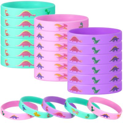 Chivao 30 Pack Dinosaurs Silicone Bracelets Pink Rubber Wristbands for Women Dinosaur Party Favors Birthday Party Supplies Gifts Bags Stuffers