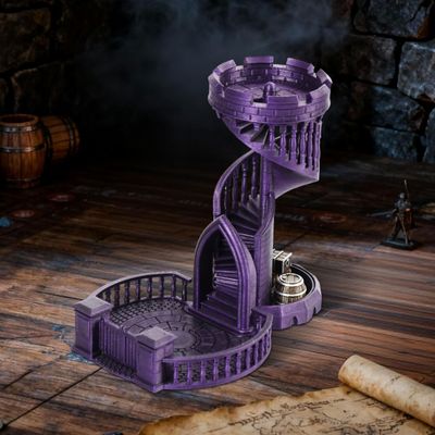 AUSPDICE Dice Tower Castle Retro DND Dice Rolling Tower and Tray for Dungeons and Dragons RPG Tabletop Games (Metallic Purple Color)
