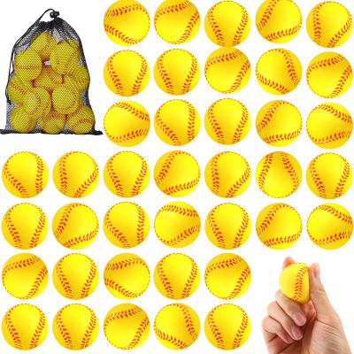 HyDren 100 Pack Mini Softball Stress Ball Bulk Sport Valentine's Gifts Foam Yellow Baseball Stress Balls with Storage Bag Sport Party Favors Birthday Supplies (4cm)