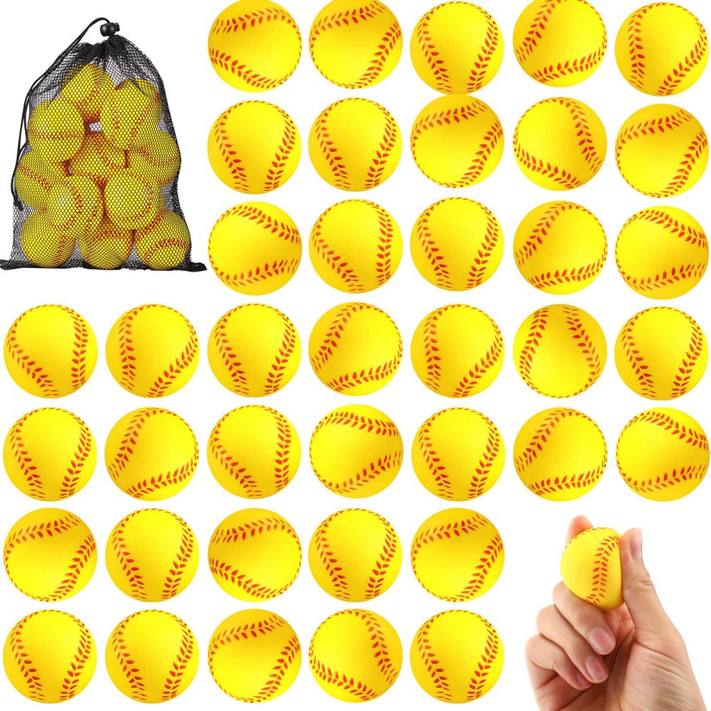HyDren 100 Pack Mini Softball Stress Ball Bulk Sport Valentine's Gifts Foam Yellow Baseball Stress Balls with Storage Bag Sport Party Favors Birthday Supplies (4cm)