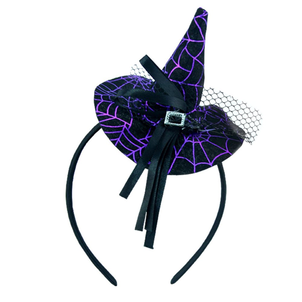 Dzrige Halloween Witch Hat Headband Witch Spider Web Headwear Witch Hat Headpiece Accessories for Halloween Party Cosplay (Purple)