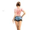 1/6 Scale Female Clothing, Short Sleeves & Denim Shorts Clothes Set for 12inch Action Figure Body Doll (Pink) view 2