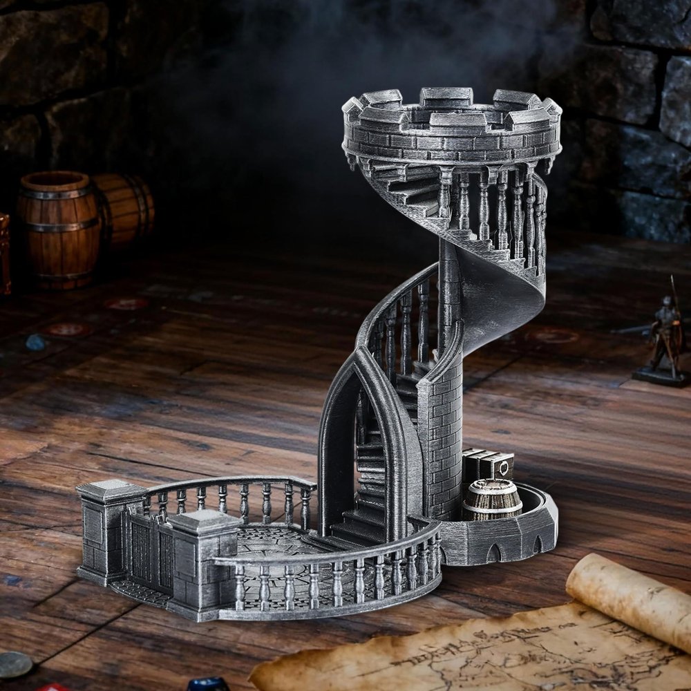 AUSPDICE DND Dice Tower - 36 Step Retro Color Tower for High Randomness in Table Games Like Dungeons and Dragons - Perfect Role Playing Game Gift (Ancient Silver Color)