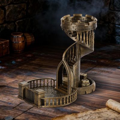 AUSPDICE Dice Rolling Tower and Tray Retro Castle Mold Color for Tabletop Games, D&D and RPG Games (Bronze Color)